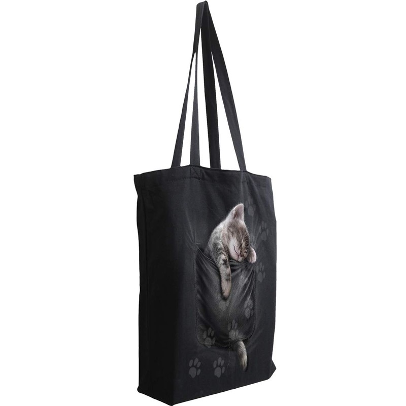Spiral Pocket Kitten Unisex Fabric Bag, Black, black