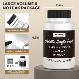 Nicpro Metallic Pearl White Acrylic Paint, 8.45oz/250ml Large Pearlescent Acrylic Paint, Non Toxic, Non Fading Craft Paints for Metal, Wood, Clay, Fabric, Canvas, Furniture, Handcrafts, Art Supplies