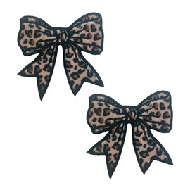 Leopard Print Bow Patch, 3” x 3", 2-Pack, Embroidered Iron-On for Hats, Bags, Jackets