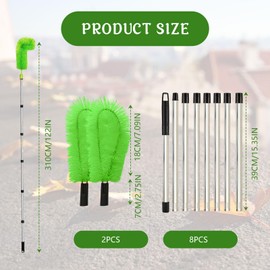 Gutter Cleaning Brush Extendable Guard Cleaner Tool with 8 Pcs Telescoping Handle Extension Pole 10ft, Gutter Cleaning Tools from The Ground for Easy Removing Leaves Debris Window Cleaner (Green)