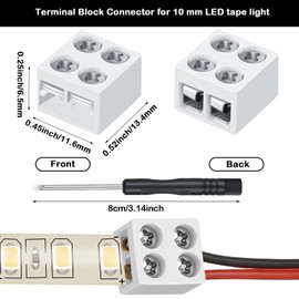 Flutesan 25 Pack Solderless LED Tape Light Connector 2 Pin Terminal Block Screw Down LED Strip Connector Tape to Wire for 5v 12v 24v Single Color Strip Lights(10mm,White)