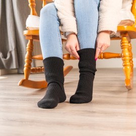 Heavenly Garments 100% Pure Cashmere Socks for Women, Calf High, Warm and Cozy Luxurious Cashmere Socks - Ideal for All Seasons (Black)