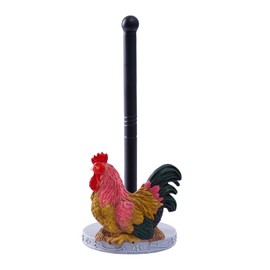 Kitchen Stainless Steel Paper Towel Holder - Resin Rooster Decor Farmhouse Towel Stand for Countertops,Gifts for Rooster Lovers