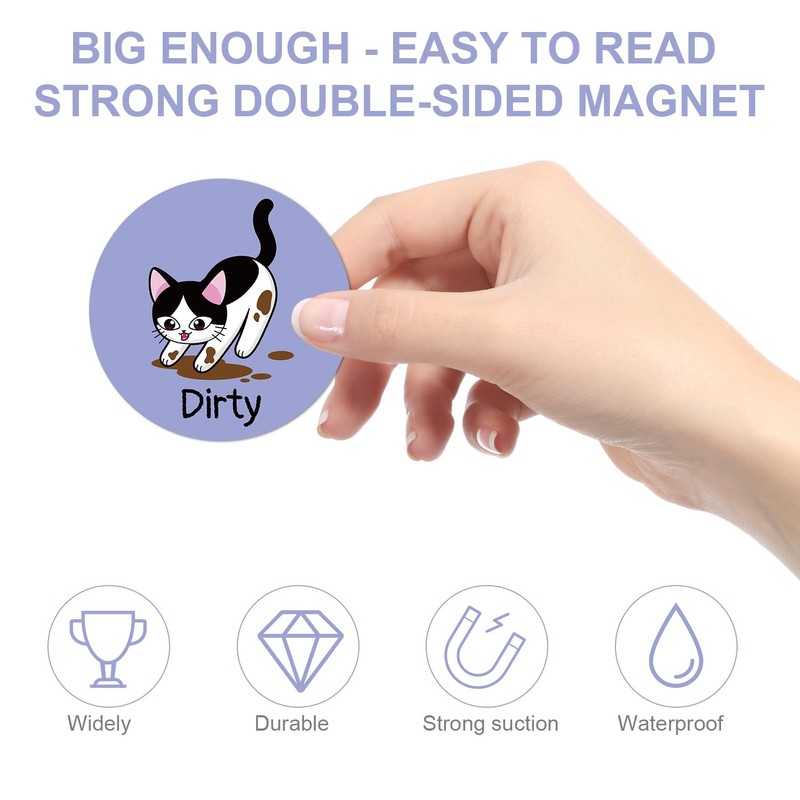 Dirty Clean Cat Dishwasher Magnet, 3.5 Inch Double Sided Dish
