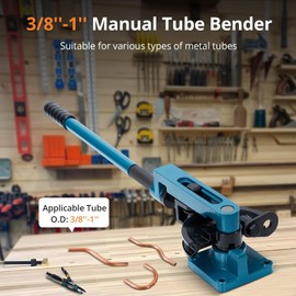 Heavy Duty Steel Metal Tube Bender for Easy and Fast Bending - Tube Cutter and 7 Sturdy Dies Included，Ideal for Repair Shops 3/8" to 1" Manual Tube Bender 0-180° Easy and Fast Bending