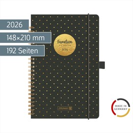 BRUNNEN Buchkalender Familienplaner '26 „Gold-Punkte“ | A5, Kunststoff