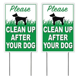 4 Less Co 8x12 Inch PLEASE CLEAN UP AFTER YOUR DOG Yard Lawn Sign with Stake wb-v, 2 PACK, Green