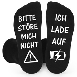 Cadimus Funny Socks Men 43-46, Gift Ideas Men, Black Socks with Words, Birthday Gift Socks for Men, Dad, Grandpa, Black-Charging, 43 - 46