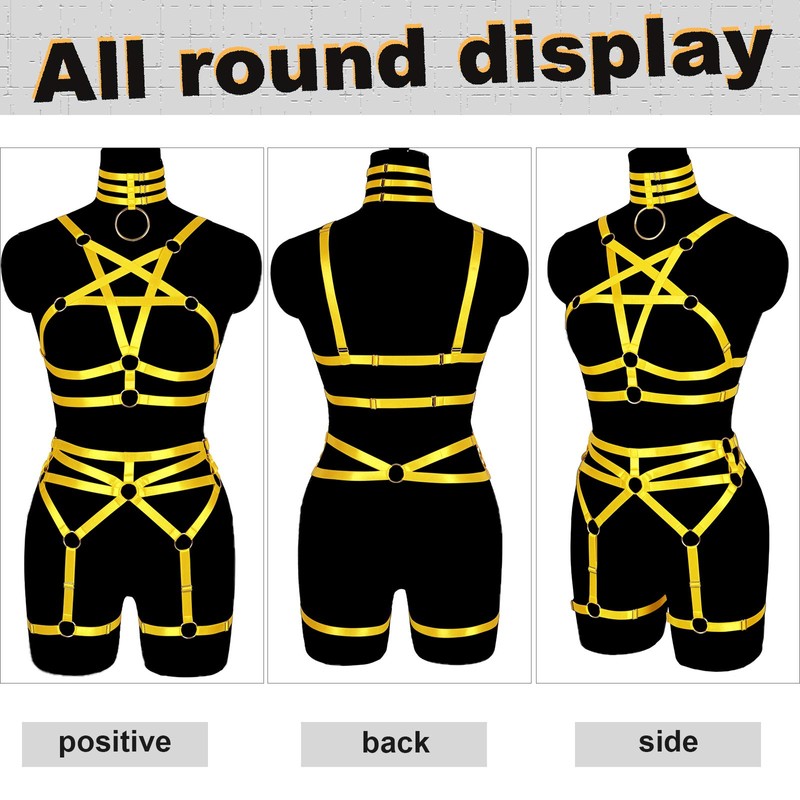 BBOHSS Women's Body Harness Pentagram Bra Set Punk Garter Leg