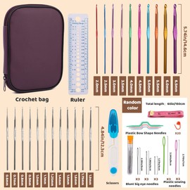 NAMOON 60 Pcs Crochet Hook Set, Crochet Needles Set with Storage Case, Ergonomic Crochet Kit with Hand Sewing Needles, Beginner Crochet Kit for Craft Art and Arthritic Hands