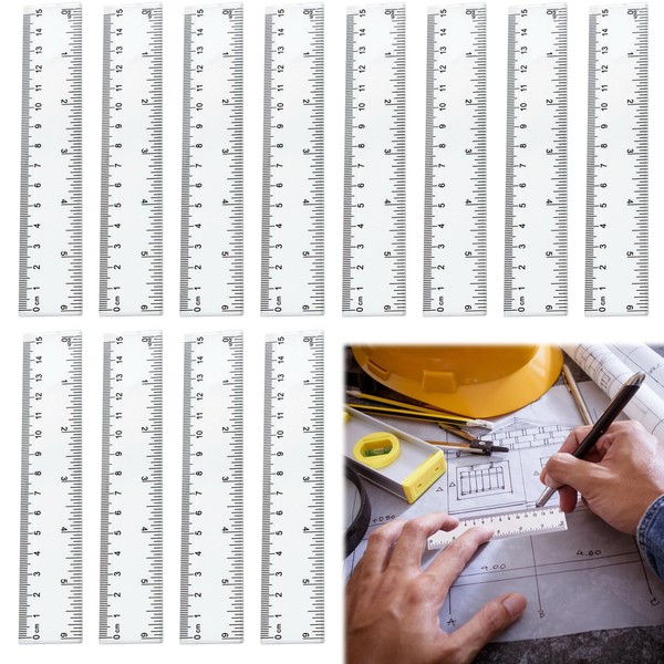 12PCS 15cm Ruler, Clear Transparent Straight Shatter Resistant Rulers for