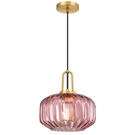 Modern Pendant Light Kitchen Island, Indoor Hanging Ceiling Lights with Purple/Red Hand Blown Glass Shade for Dining Room, School House Pendant Lights