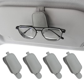 Muka 4 PCS Sunglasses Holders for Car Sun Visor Magnetic Leather Sunglasses Clip for Car Visor-Grey
