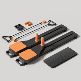 Multifunctional Pilate Board, Split Sliding Boards Design for Abdominal, Composable Set for Leg & Arm, 3-in-1 Exerciser for Ab, Leg & Core Strength Training. - Color: Black Pro with Elastic Band