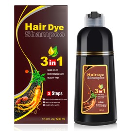 KINGMING Dark Brown Herbal Instant Color Shampoo for Gray Hair Coverage for Women & Men - 3 in 1 Champu Con Tinte Para Canas 500ml
