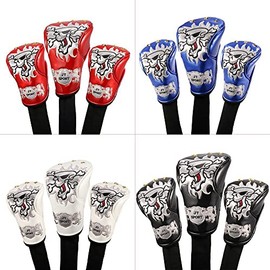 SelectPlaza Premium PU Leather ★ Driver / Wood FW Headcover ★ 3 Piece Set ★ Skull Pattern ★ Embroidered ★ Waterproof ★ Conversion Doug Included ★ Select Plaza (Blue)