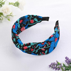 ZMNNOPPAB Headbands for Women, Fashion Boho Headbands Top Knotted With Rhinestones Elastic Workout Hairbands, Outdoor and Party Headbands for Women Non Slip. (Daisy flower - Blue)