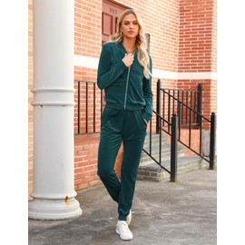 Totatuit 2 Pieces Velour Sweatsuits For Women Set Long Sleeve Zip Up Velvet Jacket And Long Sweatpant Jogging Tracksuits Workout Outfits Sets Green Medium
