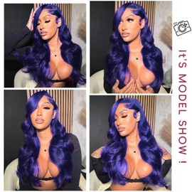Royal Blue Lace Front Wigs Human Hair Body Wave 24 Inch 13x6 Lace Frontal Wigs Human Hair Pre Plucked with Baby Hair 200% Density HD Transparent Dark Blue Colored Wigs for Women