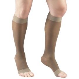 Truform - Medias de compresión transparentes para mujer, 15-20 mmHg, longitud hasta la rodilla, puntera abierta, 20 denier, color gris pardo, 3XL