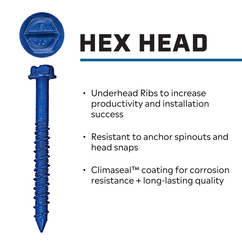 Tapcon 1/4 x 3-3/4 Inch Blue Climaseal® Hex Head Concrete