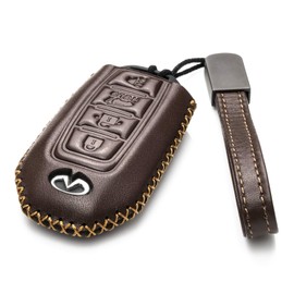 Vitodeco Leather Smart Key Fob Case Cover Protector Compatible for Infiniti QX50, QX55, QX60, Q50 (2018 -2026 Models) - 4-Button, Brown