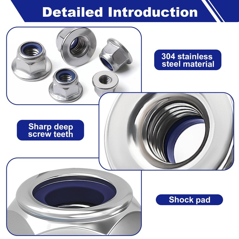 M8 Flange Nuts, 20 Pcs Stainless Steel Metric Hex Lock