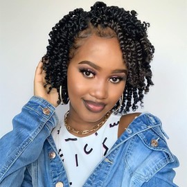 Miss Sula Passion Twist Hair-Pre-twisted Passion Twists,Pre-Looped Crochet Braids Made Of Bohemian Hair Synthetic Braiding Hair Extensions (8 Inch(Pack of 8), 1B)