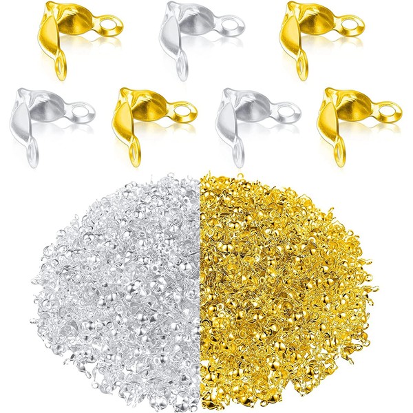 Ball Tip Metal Fittings with Caulking Balls (Crushing Balls) Approx. 0.3 inches (8 mm), Ball Approx. 0.1 inches (2 mm), String Fasteners, Approximately 400 Pairs Handmade Accessories, Parts, Beads, Craft Materials, Jewelry, DIY (Gold + Silver)