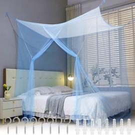 Mosquito Net Bed Travel, Single Door Hanging Bed Net with 8 Hanging Rings Mosquito Net Bed Curtain, Mosquito Net Double Bed and Single, Blue Bed Canopy Fine Mesh for Home and Camping, 200 x 180 x 165