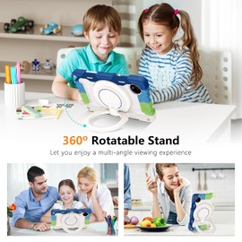 ROISKIN for Redmi Pad SE 8.7 inch Case 2024 with HD Screen Protector & Pencil Holder,Heavy Duty Shockproof Military Redmi Pad SE 8.7 Case,Shoulder Strap & Rotating Stand Case for Kids-Blue