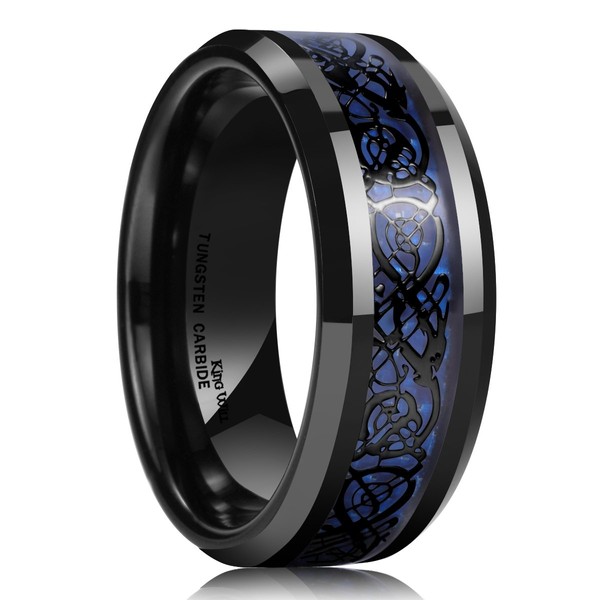 King Will DRAGON Men's 8mm Blue Carbon Fiber Black Celtic