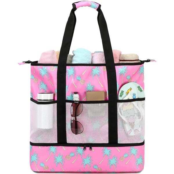 DSIUE Beach Bag with Cooler, Waterproof Sandproof Beach Tote Pool