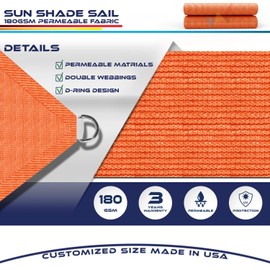 Windscreen4less Straight Edge Sun Shade Sail,Rectangle Outdoor Shade Cloth Pergola Cover UV Block Fabric 180GSM - Custom Size Orange 9' X 19'
