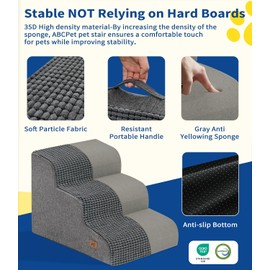 ABCPET Dog Step for Bed, Dog Stair 3-Step 35D Pet Stair 15.7" H for High Bed or Sofa Non-Slip Balanced Pet Step Indoor, Grey
