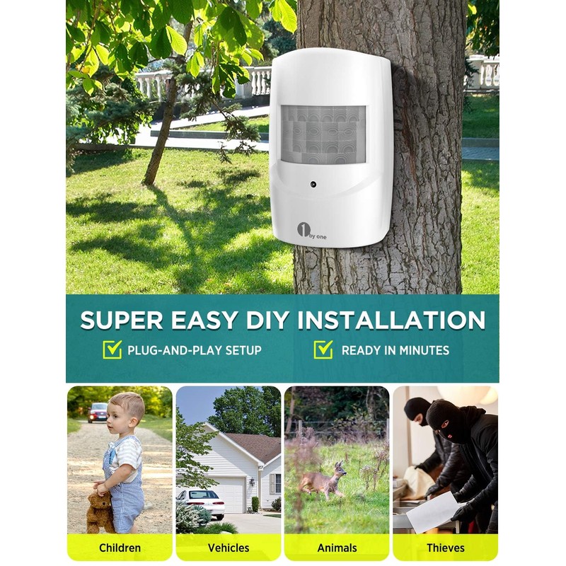 1byone Driveway Alarm Wireless Outside, 1 Receiver 2 Infrared Sensors