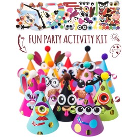 Glittery Garden 24 Pcs Party Hats Birthday Activity Kit with Stickers - Kids Fun Arts & Crafts. Make Your Own Animal & Monster Theme Party Favors & Game Supplies