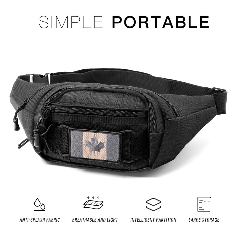 Tactical Fanny Pack with A Free Flag Patch, Multi-Layer Waterproof