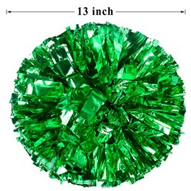 PUZINE 4 Pack 13" Cheerleading Metallic Foil & Plastic Ring Pom Poms(Green)
