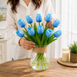 Artificial Tulips for Floral Arrangements, Soft PU Fake Flowers with Flexible Stems for Home, Wedding & Event Decor