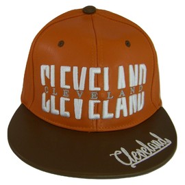 Cleveland PU Leather Window Shade Font Adjustable Snapback Baseball Cap (Orange/Brown)