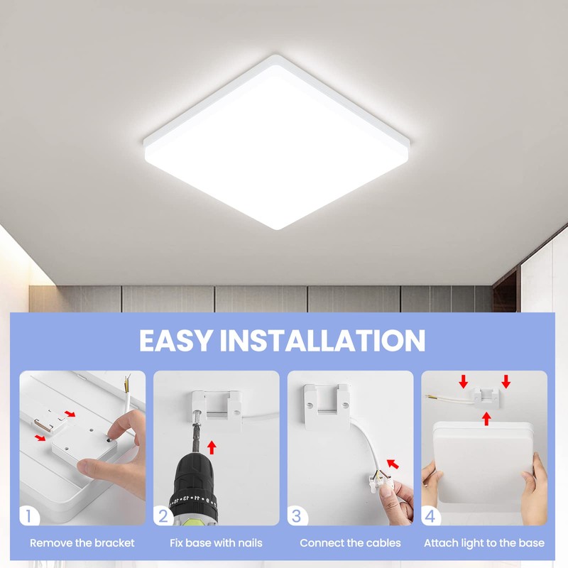 EASY EAGLE LED Flat Ceiling Light, 4000 K, 24 W,