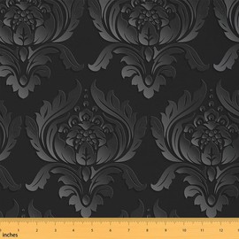 Feelyou Boho Damask Fabric by The Yard, Floral Flower Patten Upholstery Fabric, Baroque Style Antique Ornament Outdoor Fabric, Western Damask Theme Reupholstery Fabric for Chairs, 3 Yard, Black Grey