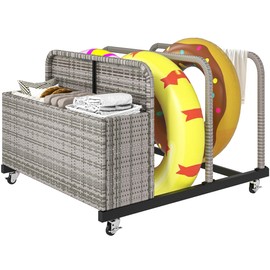 DWVO Pool Float Storage, Pool Storage Bin with PE Rattan,Pool Storage for cushions, Floaties, Noodles, Life Vests, Beach Balls, Patio Furniture (Grey)