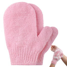 2pcs Exfoliating Gloves, Exfoliating Wash Gloves, Shower Scrub Gloves Away Ingrown Hair and Dead Skin for Shower, Spa, Massage and Dead Skin Cell Remover Loofah - Pink