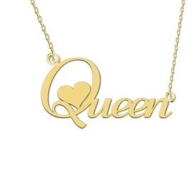 GR35Z9 Queen Name Necklace Love Heart Pendant Necklace Dainty Stainless Steel Jewelry for Women