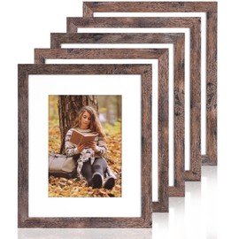 Fixwal 8x10 Picture Frames Set of 5, Rustic Brown Wood Grain with Tempered Real Glass, Vintage Photo Frames for Wall Decor Mounting and Tabletop Display
