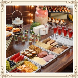 FoldTier 12 Pack Serving Trays Set for Party, Butterfly Floral Bronze Platter Engraved Mirror Tray, 15.8 x 11.6 Inches Elegant Metal Plate for Food Appetizer Cookies Desserts (Silver)