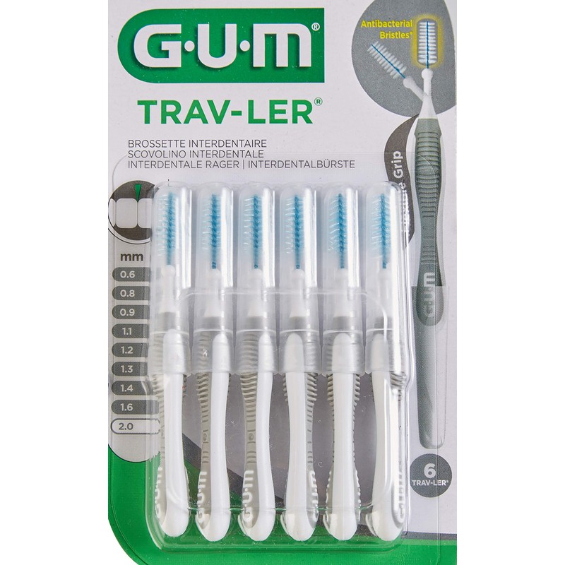 Gum Dental Trav-ler inter-dental brush, 2.0 mm, grey (6 pieces).