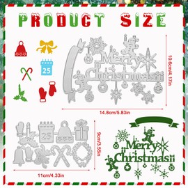 OOTSR 11 Pieces Christmas Cutting Dies DIY Cutting Dies Stencils for Scrapbooking Photo Album Decor Cards, Metal Cutting Board, Embossing Paper Punching with Merry Christmas